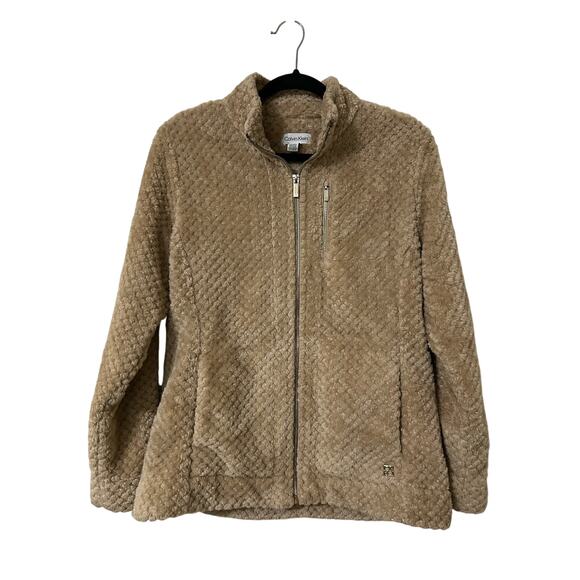 Calvin Klein Jackets & Blazers - Calvin Klein women’s ivory/cream fuzzy Sherpa full zip jacket, size M